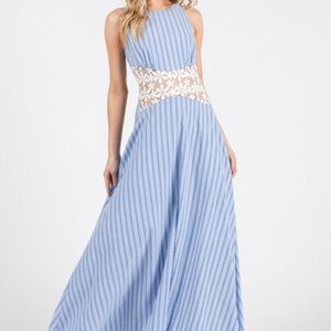 ESTRELLA Chic Blue Striped Maxi Dress